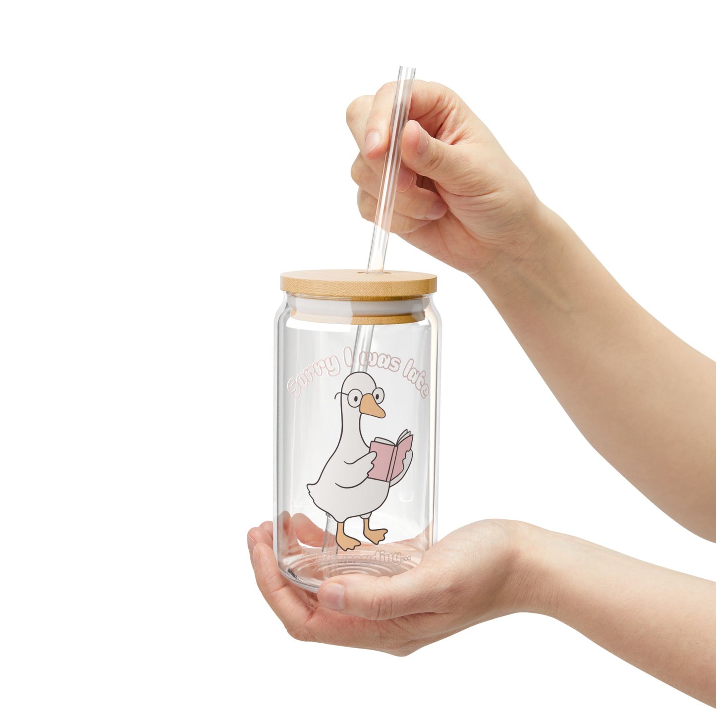 Funny Reading Sipper Glass, 16oz, Cute Duck Design, Reader Gift, Unique Drinkware, Book Lover Perfect Gift, Quirky Kitchen Decor