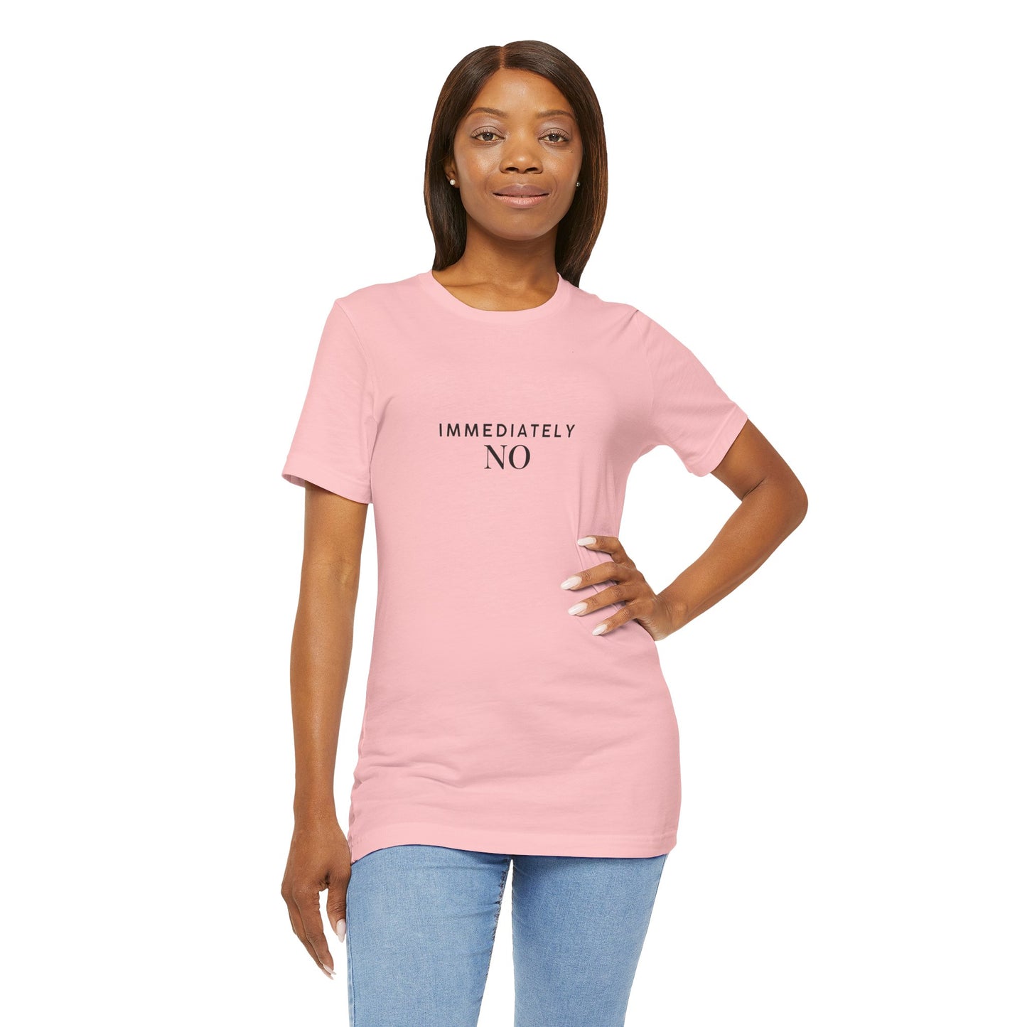 Unisex Jersey Short Sleeve Tee with 'Immediately No' Design, Casual Graphic Tee, Funny Gift for Friends, Everyday Wear, Comfortable T-Shirt