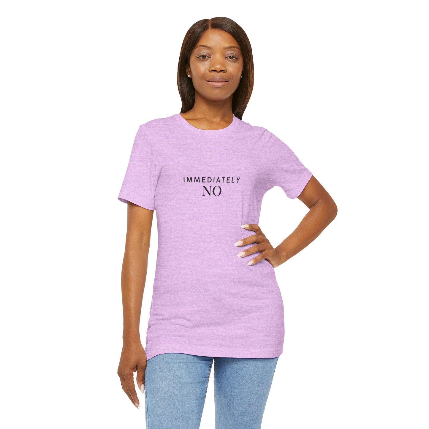 Unisex Jersey Short Sleeve Tee with 'Immediately No' Design, Casual Graphic Tee, Funny Gift for Friends, Everyday Wear, Comfortable T-Shirt